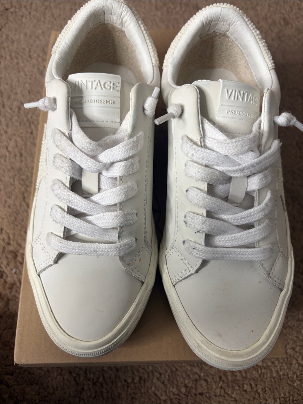 VINTAGE HAVANA White Low-Top Leather Pearl Sneakers